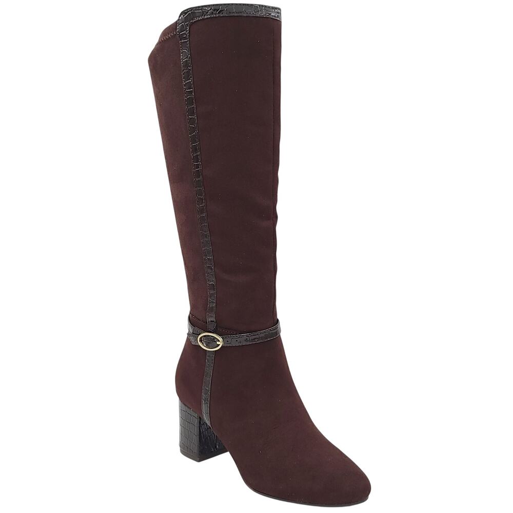 Karen Scott Women Isalee Block Heel Riding Boots Sz US 5.5M Chocolate Microsuede